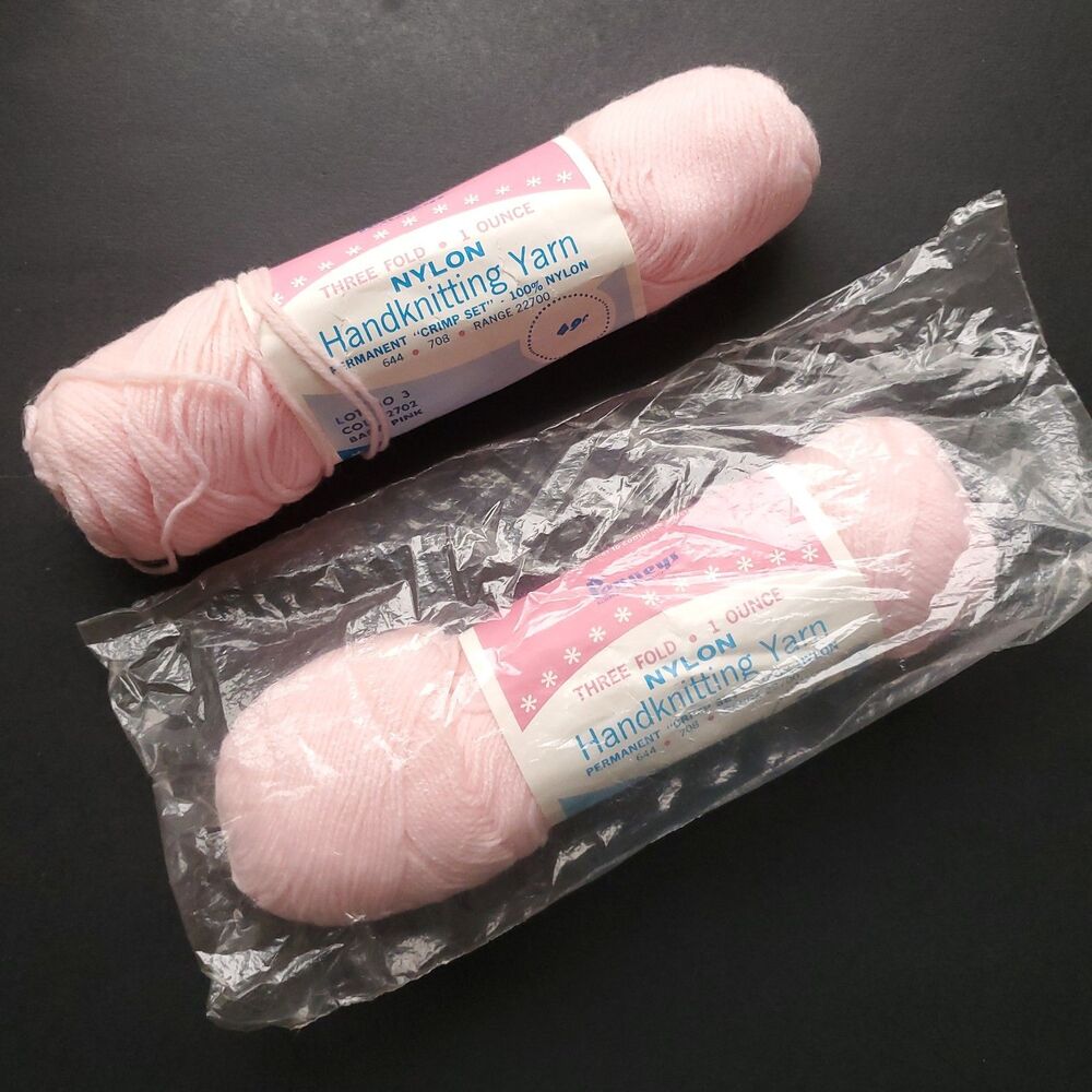 Vintage Baby Pink 100% Nylon Yarn Lot of 2 Penneys Three Fold 1 oz Crimp Set